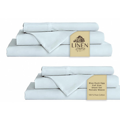 Linen Home 100% Cotton Percale Sheets Queen Size 4 Pc Cooling Set - White