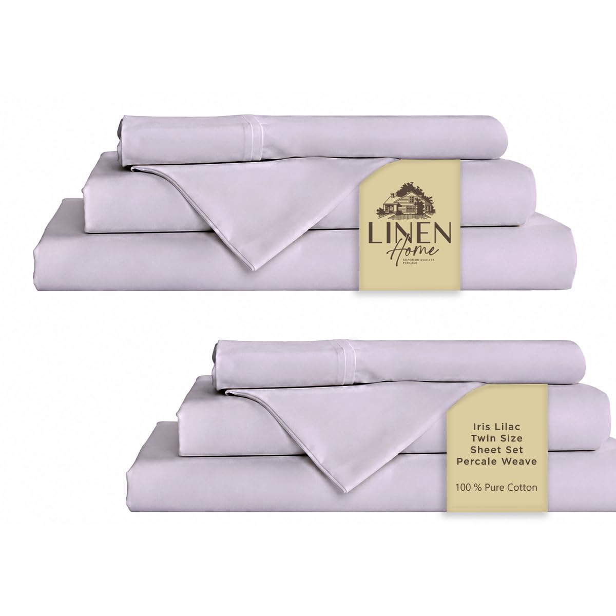 Linen Home 100% Cotton Percale Sheets Queen Size 4 Pc Cooling Set - White