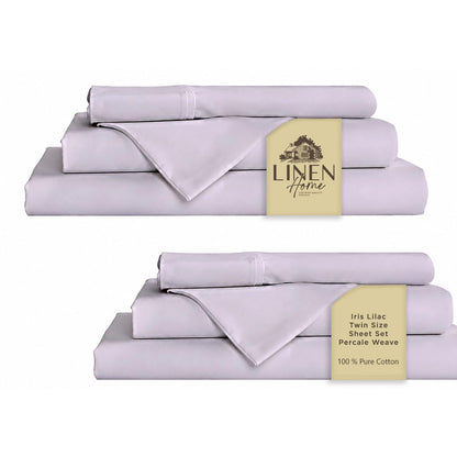 Linen Home 100% Cotton Percale Sheets Queen Size 4 Pc Cooling Set - White