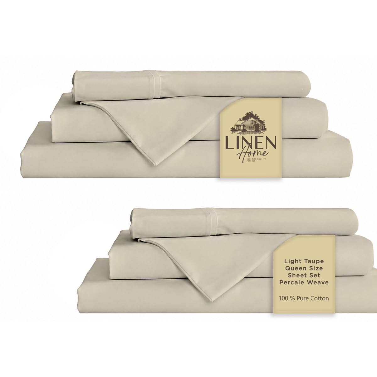 Linen Home 100% Cotton Percale Sheets Queen Size 4 Pc Cooling Set - White