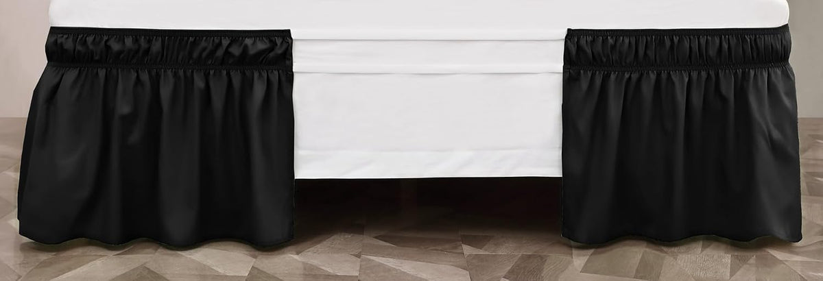 Toodou Easy to Install Wrap Around Bed Skirt Three Fabric Sides Elastic Dust Ruffled 16 Inch Tailored Drop, Fade Resistant-Black, Twin/Twin XL