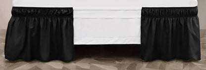 Toodou Easy to Install Wrap Around Bed Skirt Three Fabric Sides Elastic Dust Ruffled 16 Inch Tailored Drop, Fade Resistant-Black, Twin/Twin XL