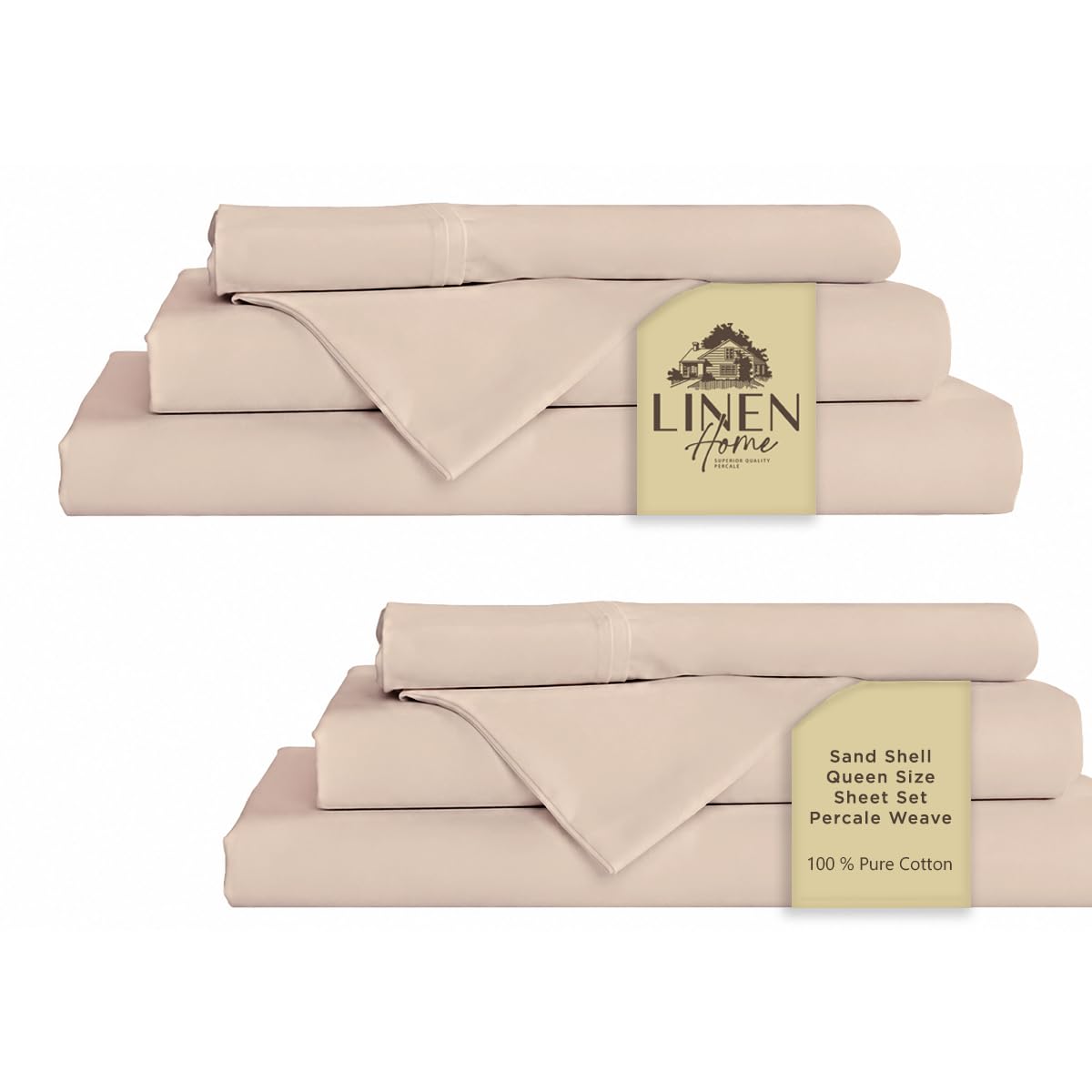 Linen Home 100% Cotton Percale Sheets Queen Size 4 Pc Cooling Set - White