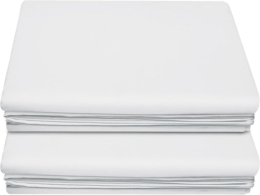 Lirex 2-Pack Twin Size Flat Sheet Set, Ultra-Soft Brushed 1800 Microfiber, Breathable & Wrinkle-Free, Machine Washable (White)