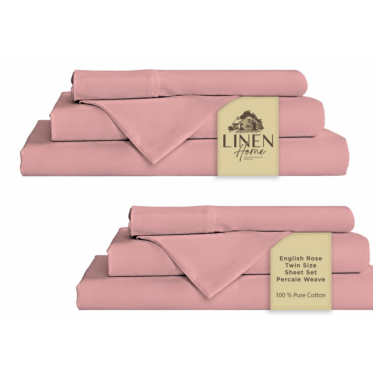Linen Home 100% Cotton Percale Sheets Queen Size 4 Pc Cooling Set - White