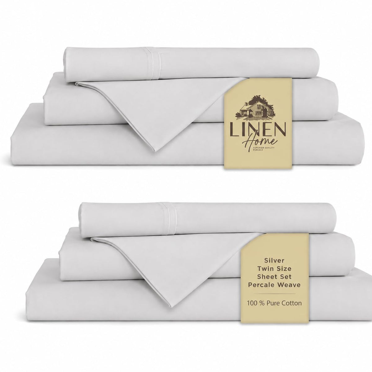 Linen Home 100% Cotton Percale Sheets Queen Size 4 Pc Cooling Set - White