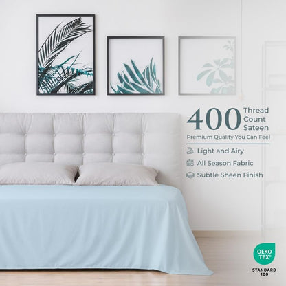 Royale Linens Queen Flat Sheet Only, Luxury Breathable Sateen Weave 100% Cotton Flat Sheets, Ultra Soft Single Flat Sheets Only Sold Separately, Cooling Top Sheet (Caribbean Blue-90x102)