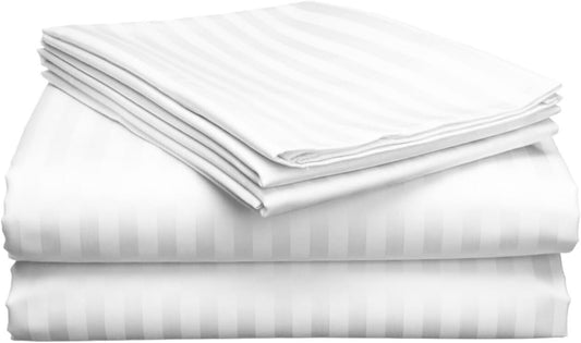 3 Piece Hospital Bed Sheet Set, 100% Egyptian Cotton 400 Thread Count, Soft and Comfy, Standard Size 36X80 Inch with 6 Inch Deep Pocket, White Stripe