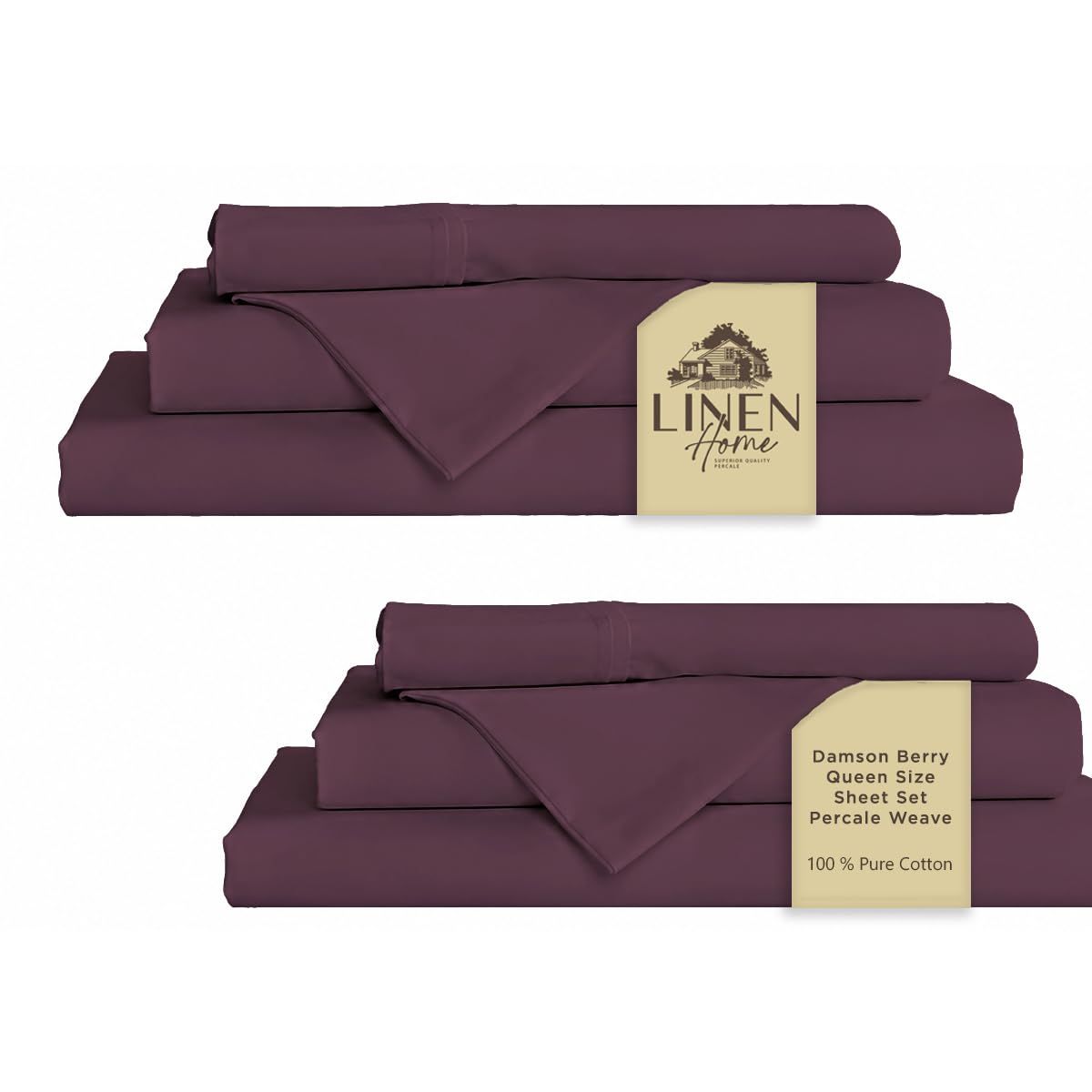 Linen Home 100% Cotton Percale Sheets Queen Size 4 Pc Cooling Set - White