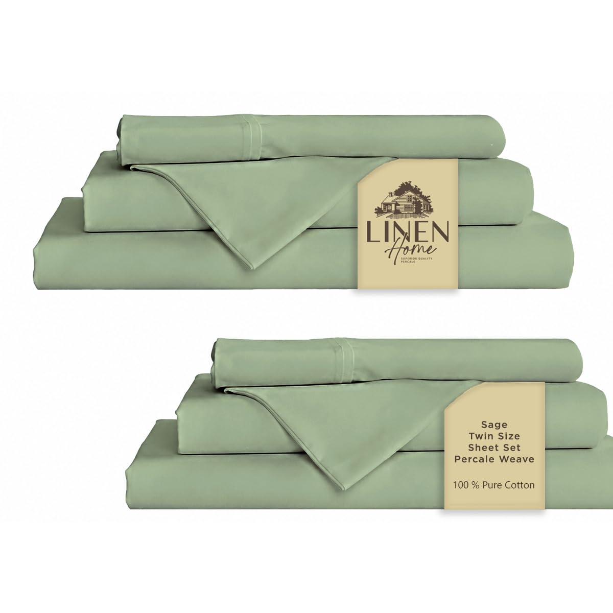 Linen Home 100% Cotton Percale Sheets Queen Size 4 Pc Cooling Set - White