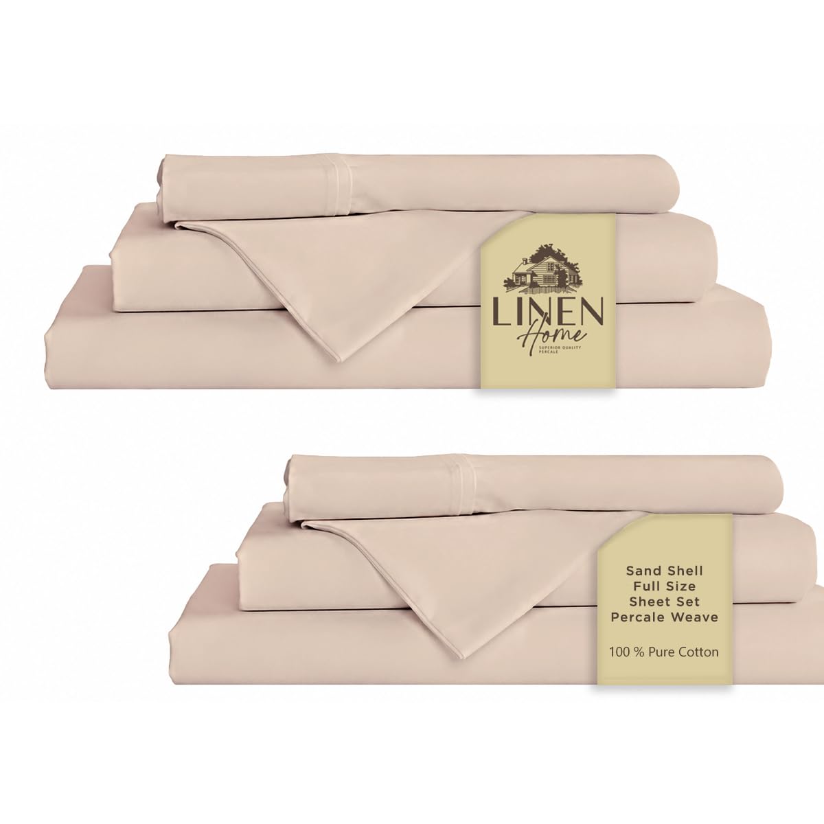 Linen Home 100% Cotton Percale Sheets Queen Size 4 Pc Cooling Set - White