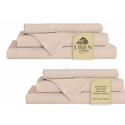Linen Home 100% Cotton Percale Sheets Queen Size 4 Pc Cooling Set - White