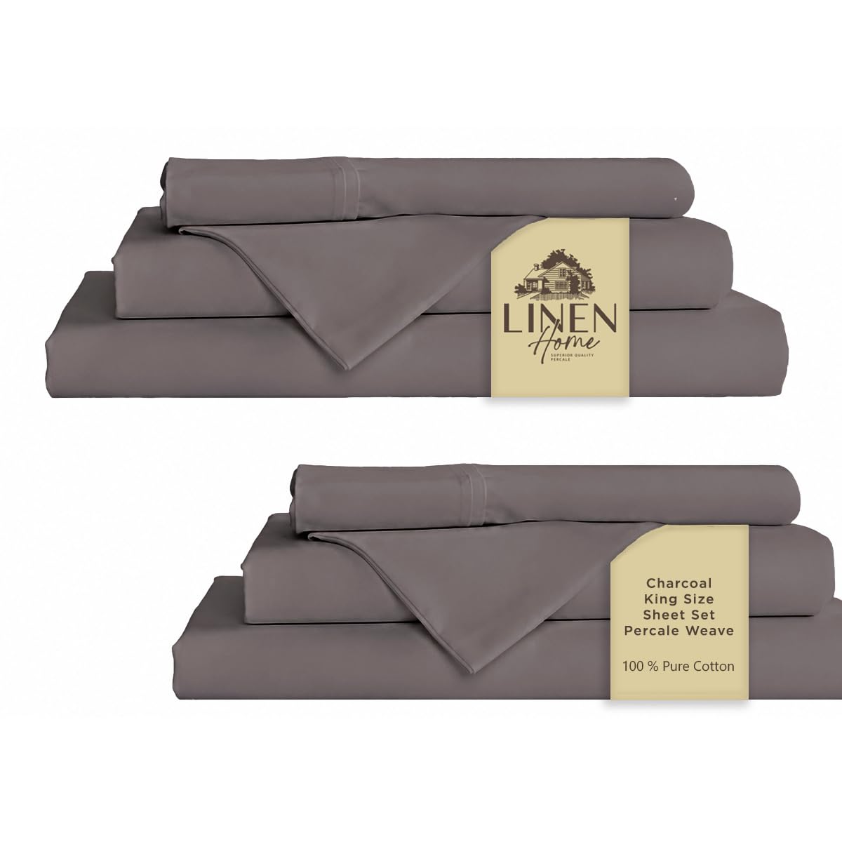 Linen Home 100% Cotton Percale Sheets Queen Size 4 Pc Cooling Set - White