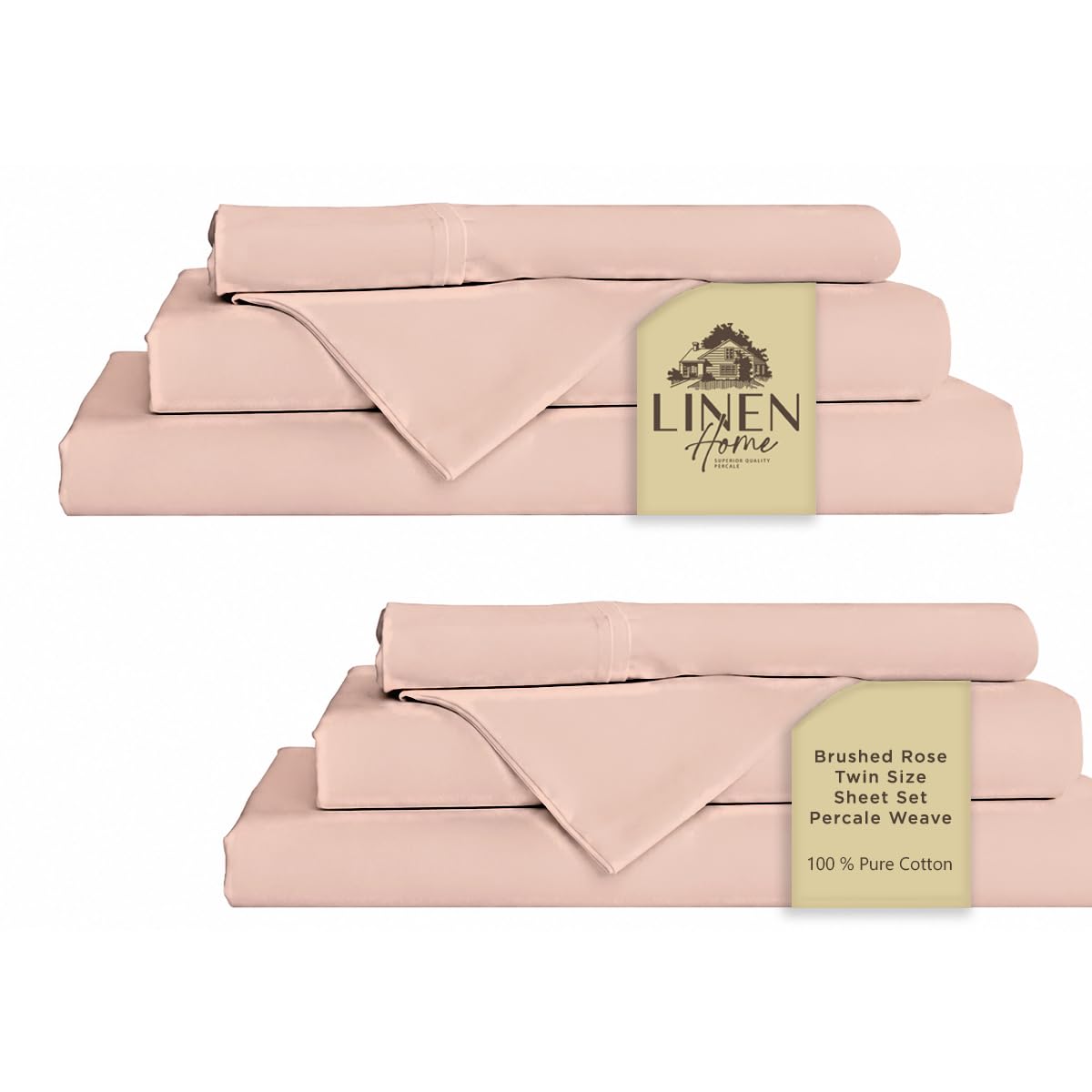 Linen Home 100% Cotton Percale Sheets Queen Size 4 Pc Cooling Set - White
