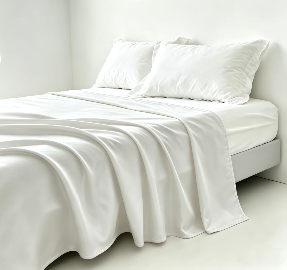 Microfiber Queen Bedding Flat Sheet, Ultra Soft and Wrinkle, Fade, Stain Resistant Top Sheet (White, Twin)
