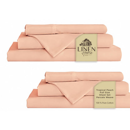 Linen Home 100% Cotton Percale Sheets Queen Size 4 Pc Cooling Set - White
