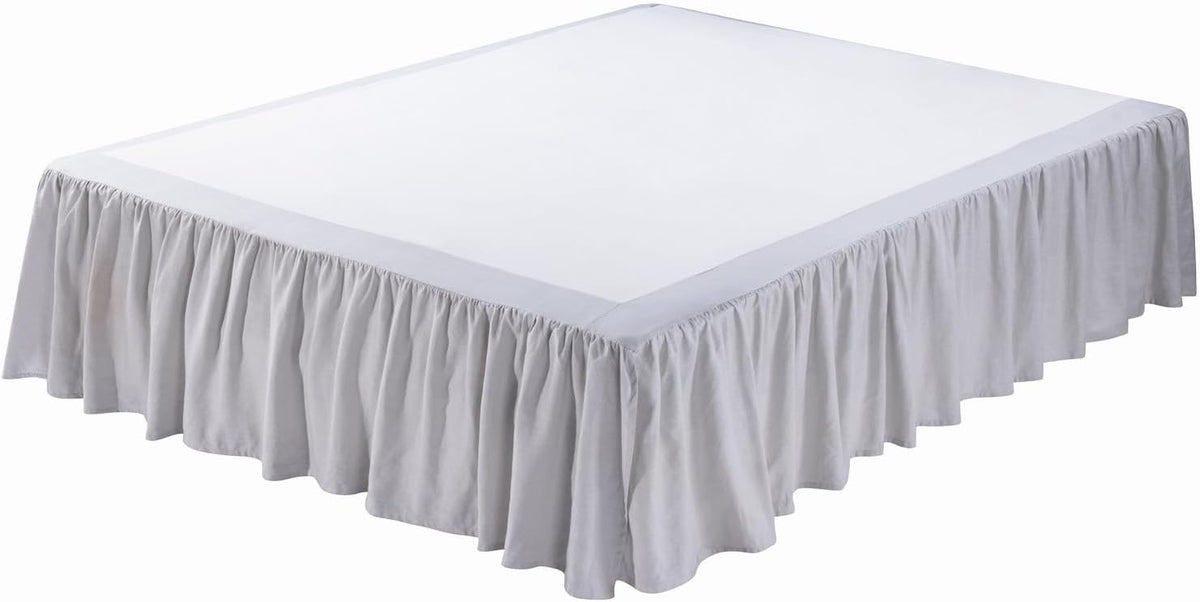 Meadow Park Washed French Linen Bed Skirt, Dust Ruffle, Queen Size 60" W x 80" L, Drop 16", Super Soft, Ruffle Style, Natural Linen Color.