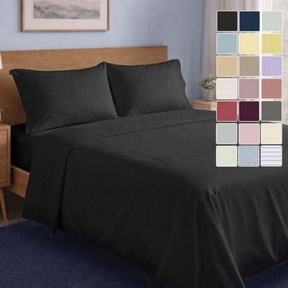 LANE LINEN Queen Sheets 100% Organic Cotton 4pc Percale Cooling - White