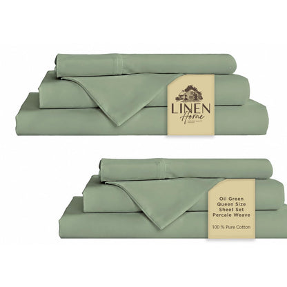 Linen Home 100% Cotton Percale Sheets Queen Size 4 Pc Cooling Set - White