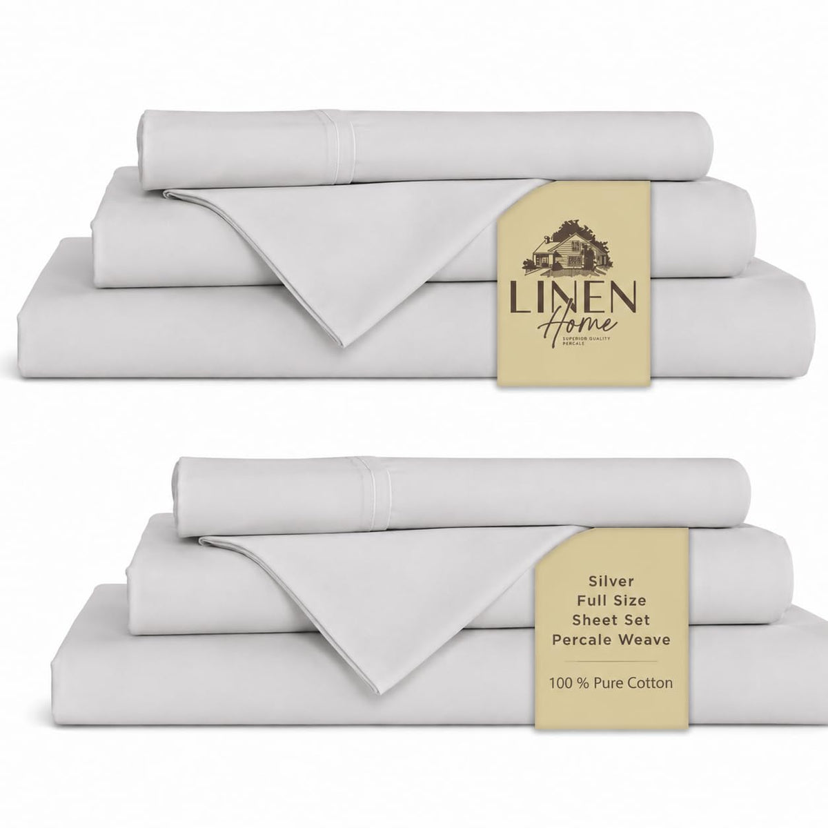 Linen Home 100% Cotton Percale Sheets Queen Size 4 Pc Cooling Set - White