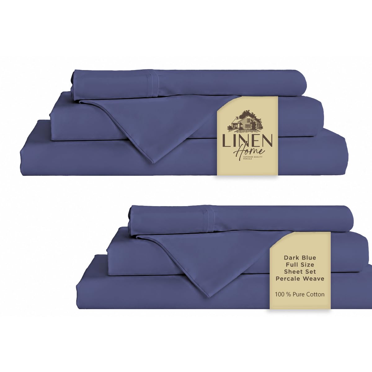 Linen Home 100% Cotton Percale Sheets Queen Size 4 Pc Cooling Set - White