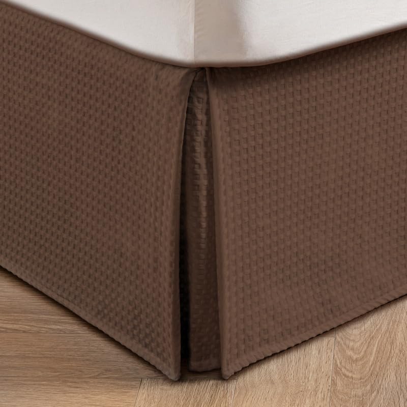 MIYE Pleated Waffle Weave Bed Skirt, Tailored Dust Ruffle 14 Inch Drop Easy Fit, Machine Washable,No Split Corners (Beige, King - 14" Drop)