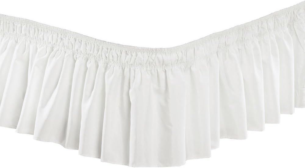 Pleated Three Sides Fabrics Wrap Around Style Egyptian Cotton Elastic 17 inch Drop Dust Bed Skirt for Twin/Full,Queen,King Size Beds(King, White)