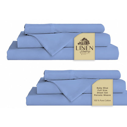 Linen Home 100% Cotton Percale Sheets Queen Size 4 Pc Cooling Set - White