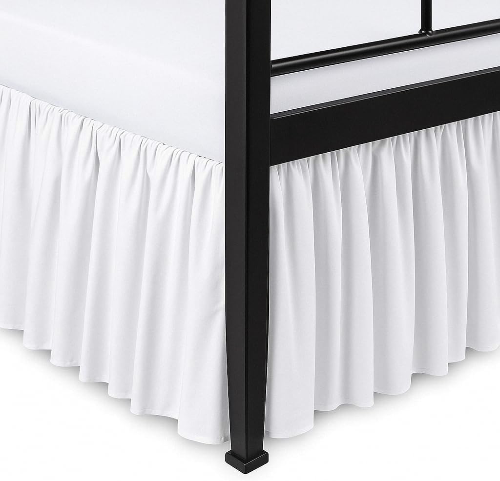 Ruffled Bed Skirt Split Corners with Platform, Tailored Fit Hotel Quality Wrinkle Free Ultra-Soft Microfiber Dust Ruffle, Upto 16 Inch Drop, Queen, White