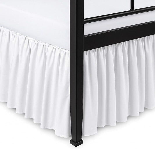 Ruffled Bed Skirt Split Corners with Platform, Tailored Fit Hotel Quality Wrinkle Free Ultra-Soft Microfiber Dust Ruffle, Upto 16 Inch Drop, Queen, White