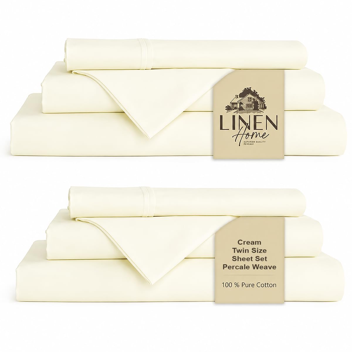 Linen Home 100% Cotton Percale Sheets Queen Size 4 Pc Cooling Set - White