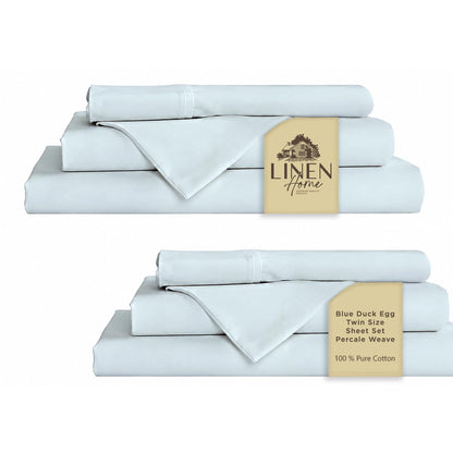 Linen Home 100% Cotton Percale Sheets Queen Size 4 Pc Cooling Set - White