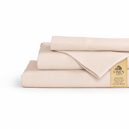 Linen Home 100% Cotton Percale Sheets Queen Size 4 Pc Cooling Set - White