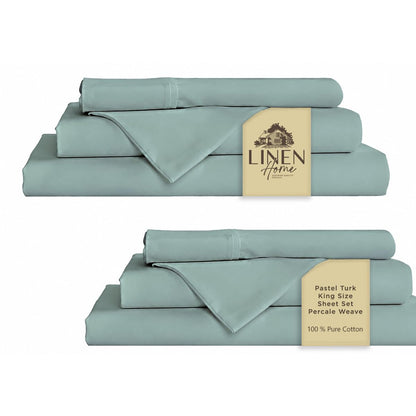 Linen Home 100% Cotton Percale Sheets Queen Size 4 Pc Cooling Set - White