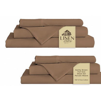 Linen Home 100% Cotton Percale Sheets Queen Size 4 Pc Cooling Set - White