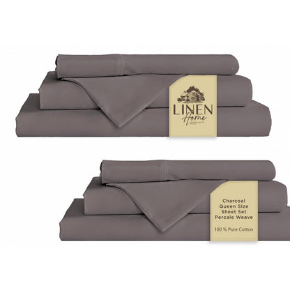 Linen Home 100% Cotton Percale Sheets Queen Size 4 Pc Cooling Set - White
