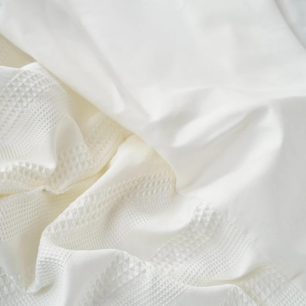 Queen Size Bed Skirt, Textured Geometric Stripe Pleated Bed Skirts, Ivory