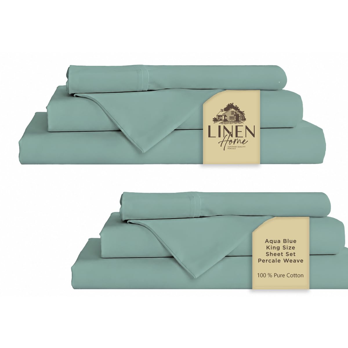 Linen Home 100% Cotton Percale Sheets Queen Size 4 Pc Cooling Set - White