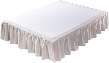 Meadow Park Washed French Linen Bed Skirt, Dust Ruffle, Queen Size 60" W x 80" L, Drop 16", Super Soft, Ruffle Style, Natural Linen Color.