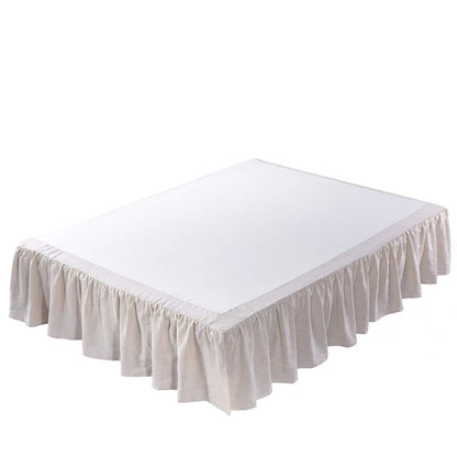 Meadow Park Washed French Linen Bed Skirt, Dust Ruffle, Queen Size 60" W x 80" L, Drop 16", Super Soft, Ruffle Style, Natural Linen Color.