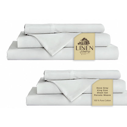 Linen Home 100% Cotton Percale Sheets Queen Size 4 Pc Cooling Set - White