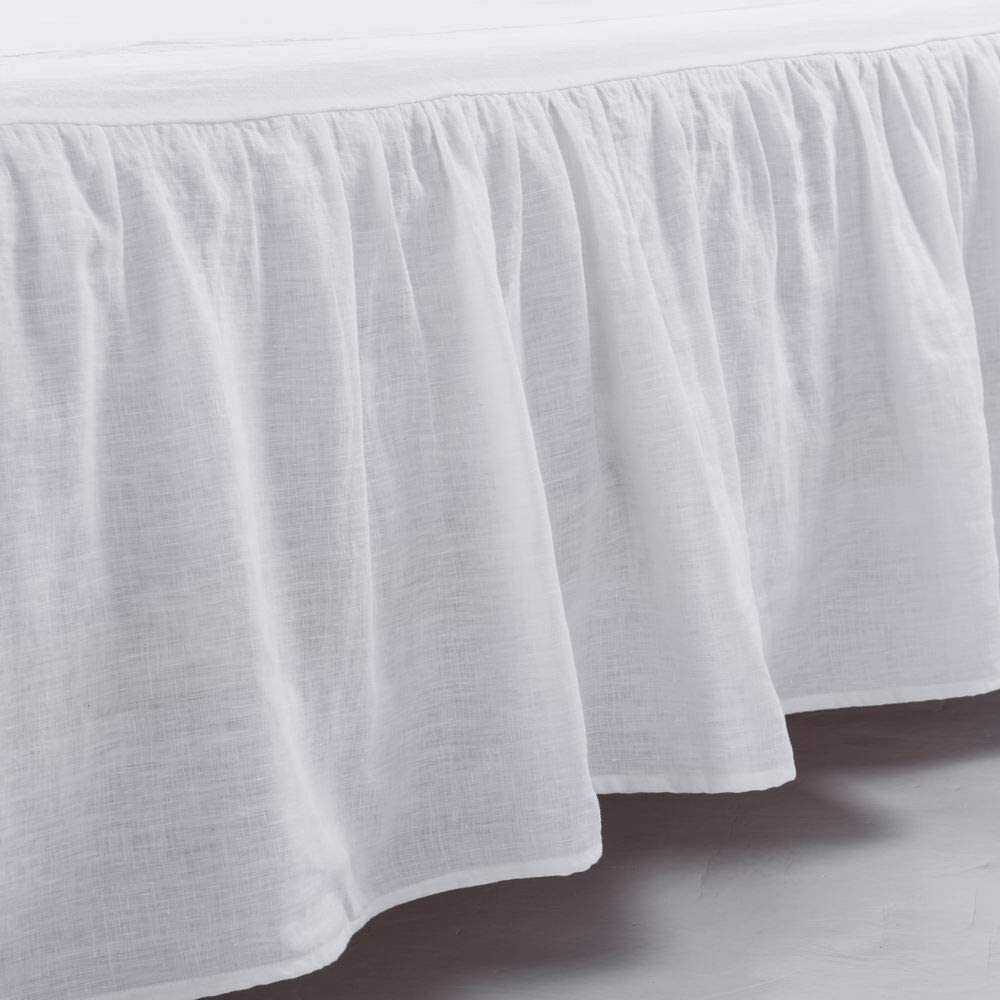 Meadow Park Washed French Linen Bed Skirt, Dust Ruffle, Queen Size 60" W x 80" L, Drop 16", Super Soft, Ruffle Style, Natural Linen Color.