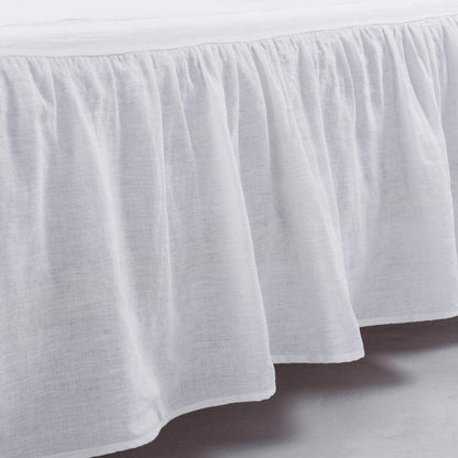 Meadow Park Washed French Linen Bed Skirt, Dust Ruffle, Queen Size 60" W x 80" L, Drop 16", Super Soft, Ruffle Style, Natural Linen Color.