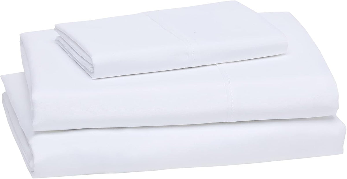 Amazon Basics Lightweight Breathable Wrinkle-Free Brushed Microfiber 3-Piece Bed Sheet Set with 14-Inch Deep Pockets, Twin, Bright White, Solid