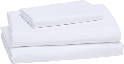 Amazon Basics Lightweight Breathable Wrinkle-Free Brushed Microfiber 3-Piece Bed Sheet Set with 14-Inch Deep Pockets, Twin, Bright White, Solid