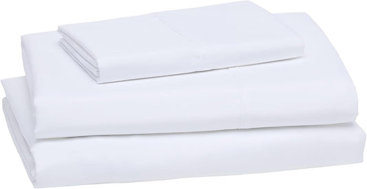 Amazon Basics Lightweight Breathable Wrinkle-Free Brushed Microfiber 3-Piece Bed Sheet Set with 14-Inch Deep Pockets, Twin, Bright White, Solid