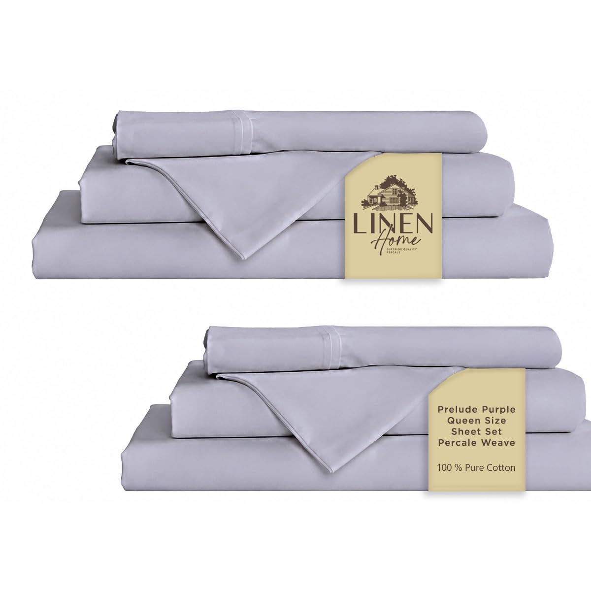 Linen Home 100% Cotton Percale Sheets Queen Size 4 Pc Cooling Set - White