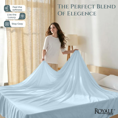 Royale Linens Queen Flat Sheet Only, Luxury Breathable Sateen Weave 100% Cotton Flat Sheets, Ultra Soft Single Flat Sheets Only Sold Separately, Cooling Top Sheet (Caribbean Blue-90x102)