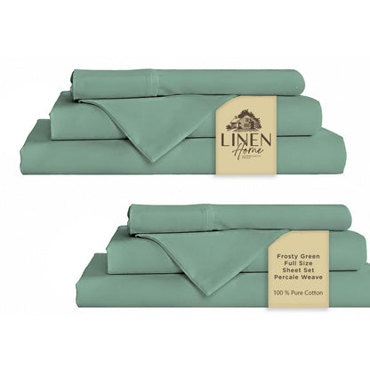 Linen Home 100% Cotton Percale Sheets Queen Size 4 Pc Cooling Set - White