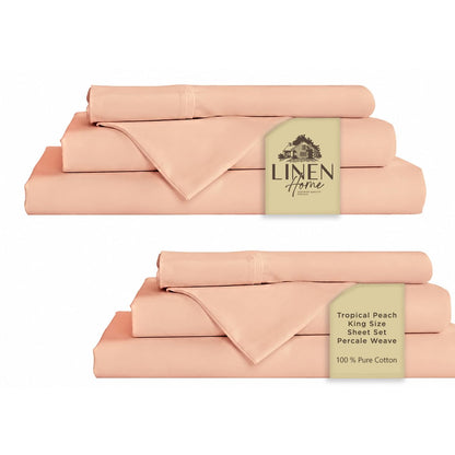Linen Home 100% Cotton Percale Sheets Queen Size 4 Pc Cooling Set - White